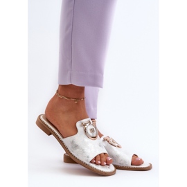 Elegante glänzende Damen-Flip-Flops mit Verzierung S.Barski KV27-032 Silber 2
