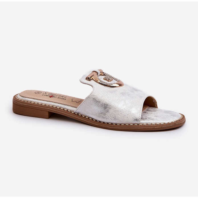 Elegante glänzende Damen-Flip-Flops mit Verzierung S.Barski KV27-032 Silber silber- 1