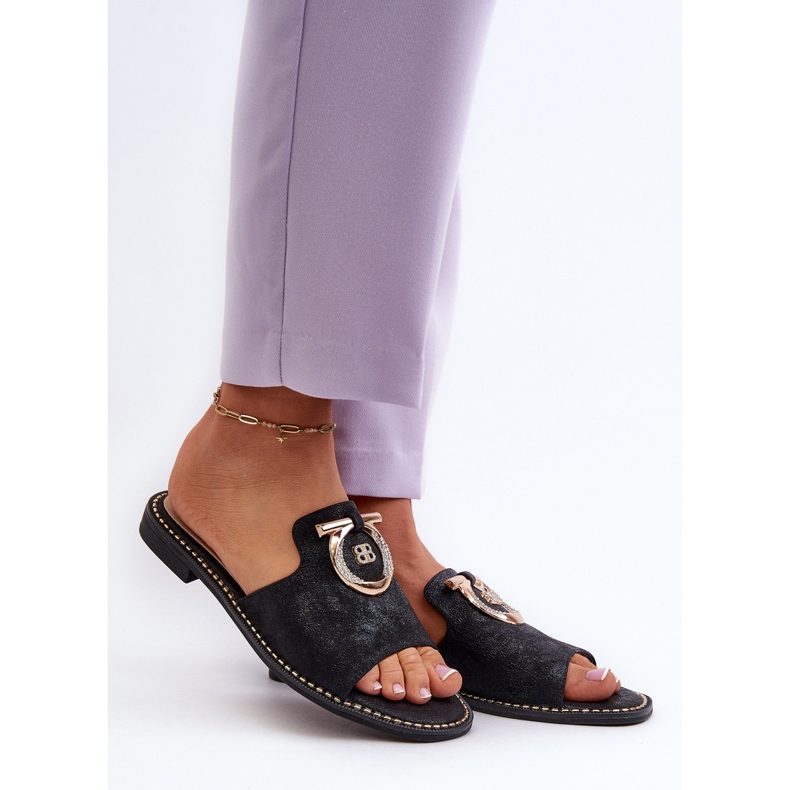 Elegante glänzende Damen-Flip-Flops mit Dekoration S.Barski KV27-032 Schwarz 2