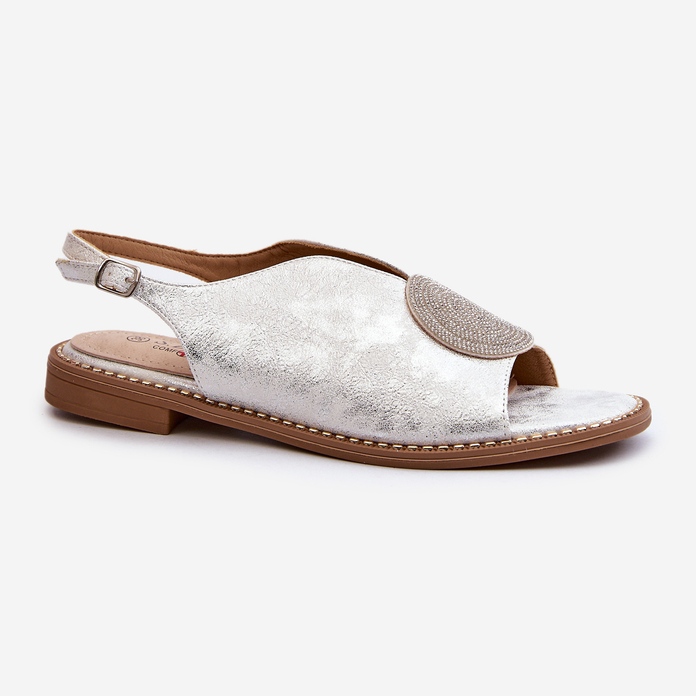 Damensandalen mit Verzierung auf flachen Absätzen S.Barski KV24-057 Silber 1