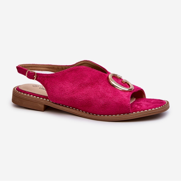 Elegante Damensandalen mit Dekoration aus Öko-Wildleder S.Barski KV27-058 Fuchsia rosa 1