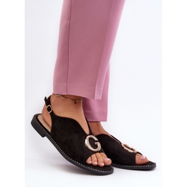 Elegante Damensandalen mit Verzierung, Öko-Wildleder S.Barski KV27-058 Schwarz 2