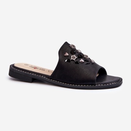 Glänzende Damen-Flip-Flops mit Verzierungen S.Barski KV27-063 Schwarz 1