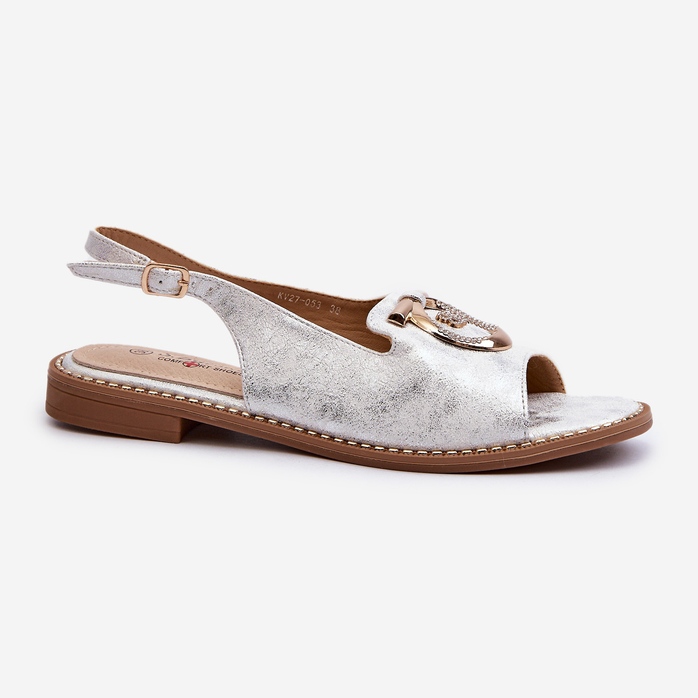 Elegante Damensandalen mit Goldverzierung auf flachen Absätzen, Silber S.Barski KV27-053 silber- 1