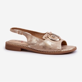 Elegante Damensandalen mit Goldverzierung auf flachen Absätzen, Gold S.Barski KV27-053 golden 1