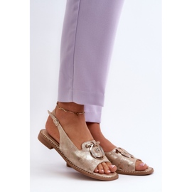 Elegante Damensandalen mit Goldverzierung auf flachen Absätzen, Gold S.Barski KV27-053 golden 2