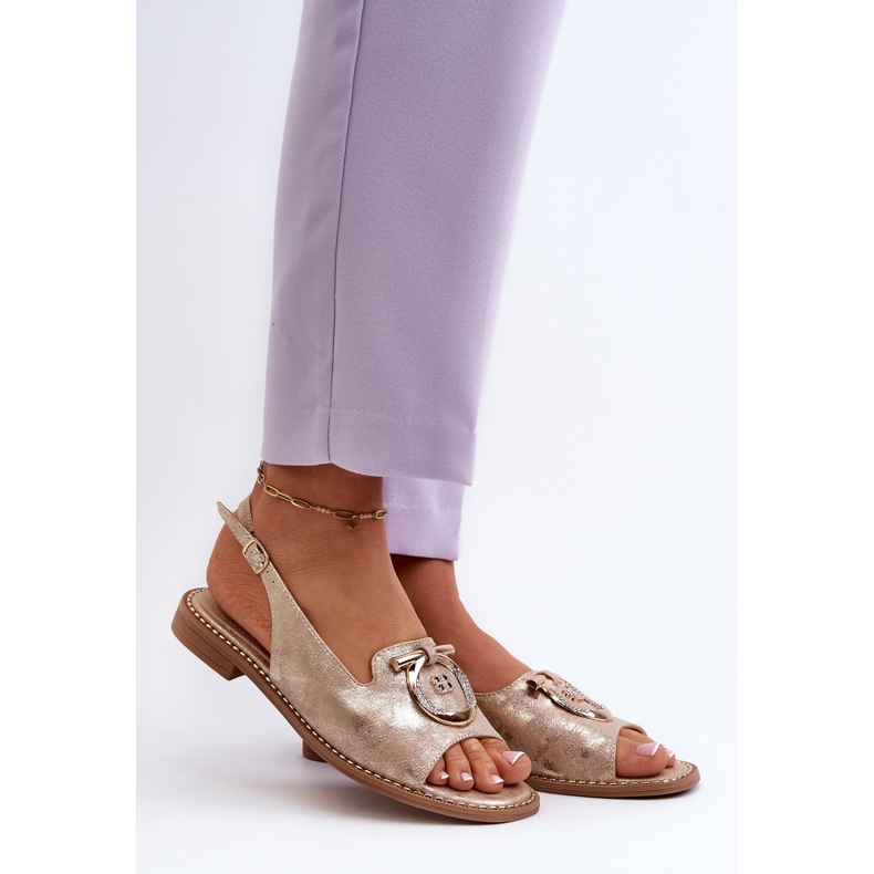 Elegante Damensandalen mit Goldverzierung auf flachen Absätzen, Gold S.Barski KV27-053 golden 2