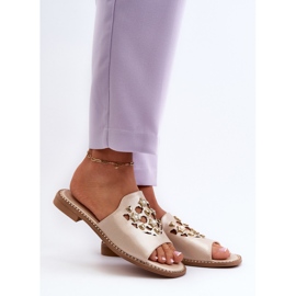 Glänzende Damen-Flip-Flops mit Verzierungen S.Barski KV27-063 Gold golden 2