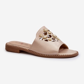 Glänzende Damen-Flip-Flops mit Verzierungen S.Barski KV27-063 Gold golden 1