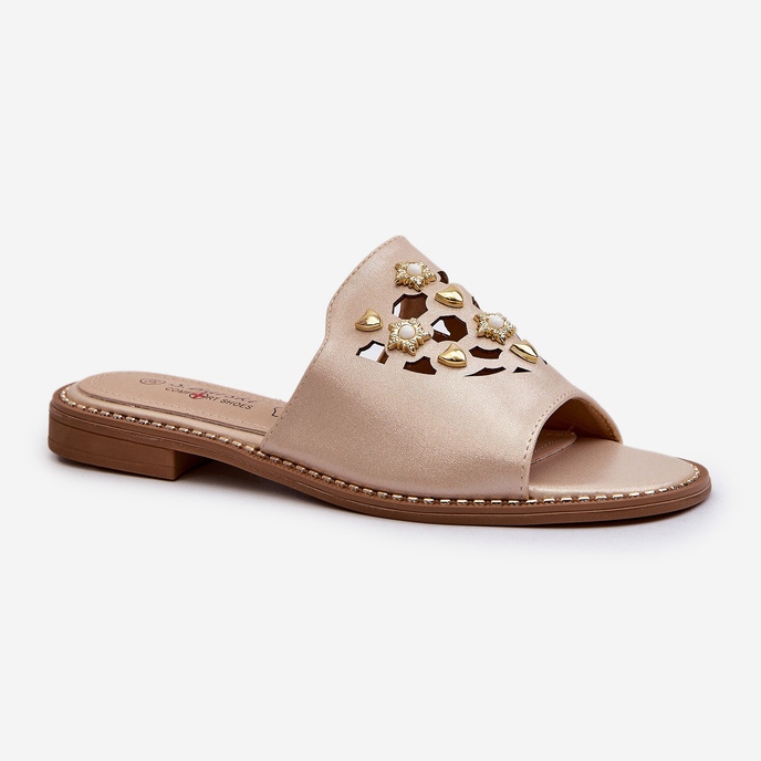 Glänzende Damen-Flip-Flops mit Verzierungen S.Barski KV27-063 Gold golden 1