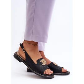 Damensandalen mit Verzierung S.Barski KV27-049 Schwarz 2