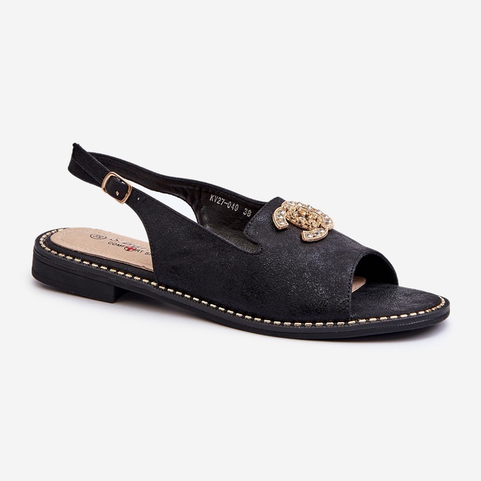 Damensandalen mit Verzierung S.Barski KV27-049 Schwarz 1