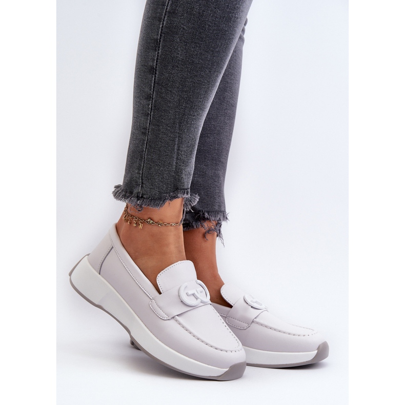 Damen-Leder-Loafer auf der Plattform Hellgrau S.Barski LR490 2