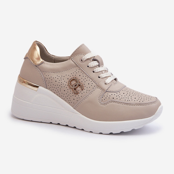 Damen-Sneakers aus Leder mit Keilabsatz Beige S.Barski LR810 1