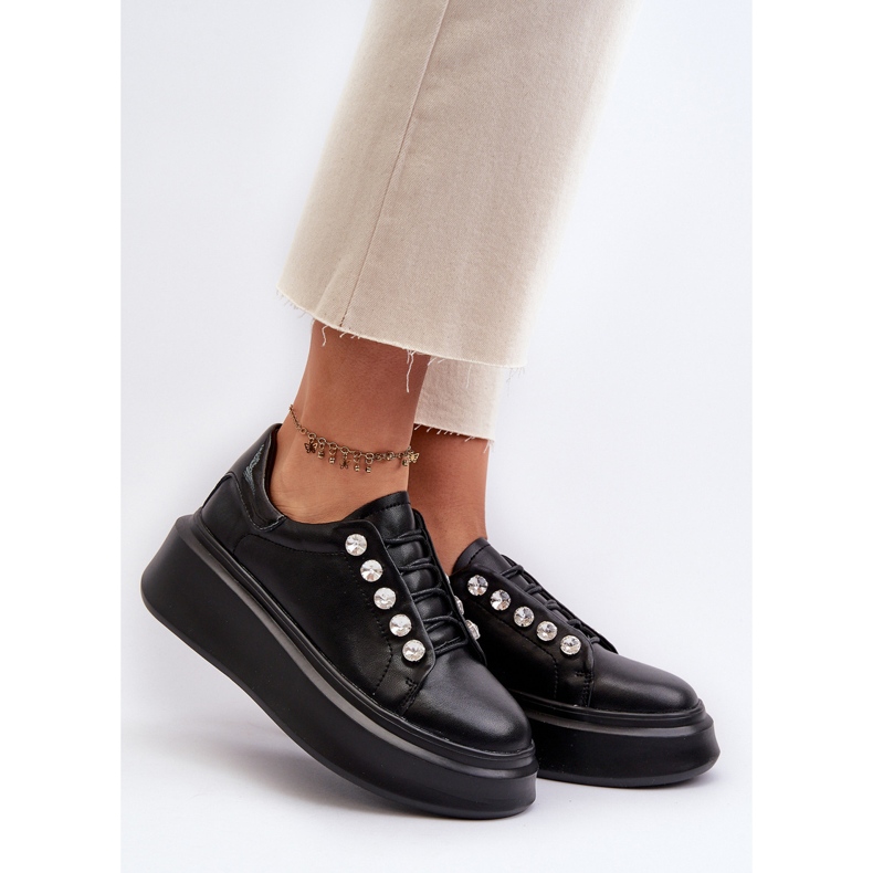 Damen-Ledersneaker auf massivem Plateau Schwarz S.Barski LR628 2