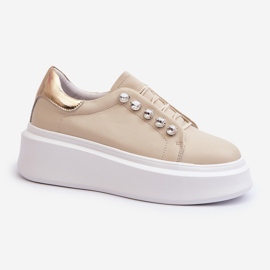 Damen-Ledersneaker auf massivem Plateau Beige S.Barski LR628 1