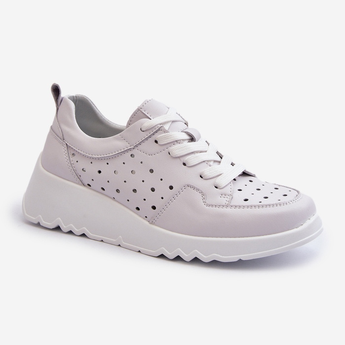 Durchbrochene Damen-Sneakers mit Keilabsatz, Naturleder, Hellgrau, S.Barski LR482 1