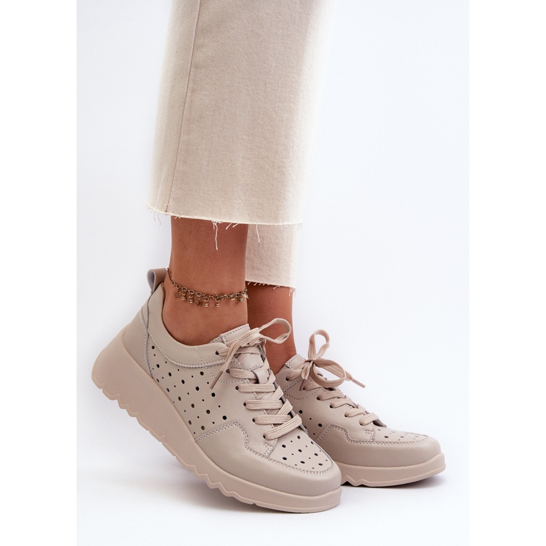 Durchbrochene Damen-Sneakers mit Keilabsatz, Naturleder, Beige S.Barski LR482 2