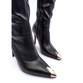 S.Barski MR870-59 Overknee-Stiefel aus Leder mit hohem Absatz, Schwarz 4