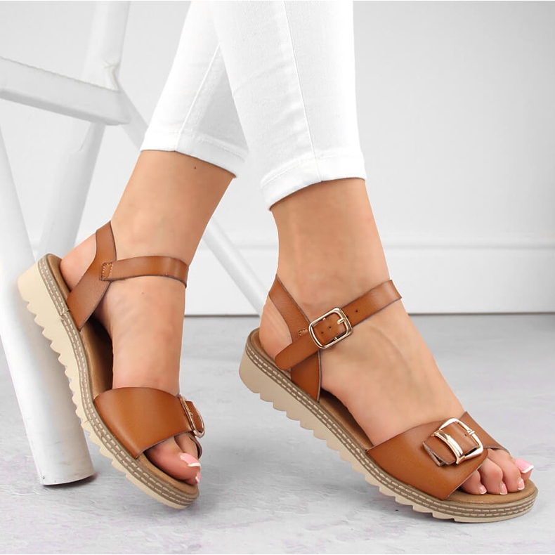 Damen-Keilsandalen mit Schnalle, braun, Sergio Leone SK078H 1