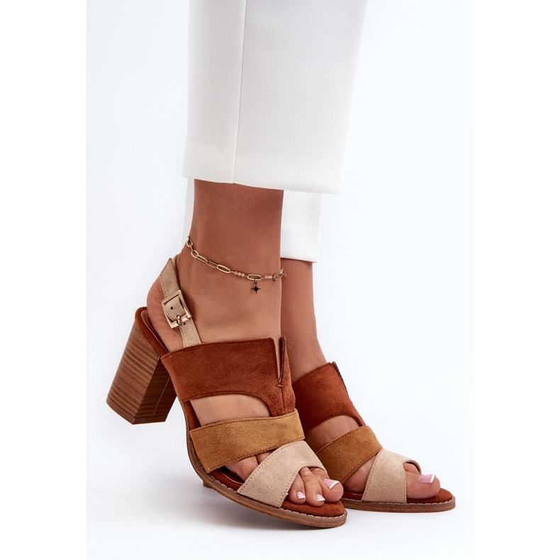 Damensandalen aus Öko-Wildleder mit hohem Absatz, Braun Qutima 2