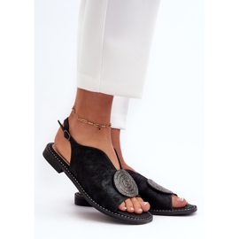 Damensandalen mit Verzierung auf flachen Absätzen S.Barski KV24-057 Schwarz 2