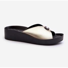 Damen-Flip-Flops aus Leder mit Goldverzierung S.Barski KV27-027 golden 1