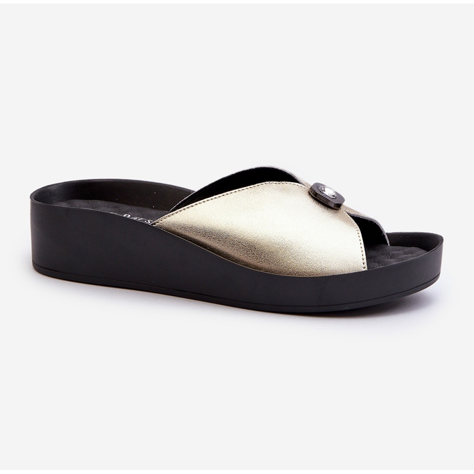 Damen-Flip-Flops aus Leder mit Goldverzierung S.Barski KV27-027 golden 1
