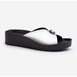 Damen-Flip-Flops aus Leder mit silberner Verzierung S.Barski KV27-027 silber- 1