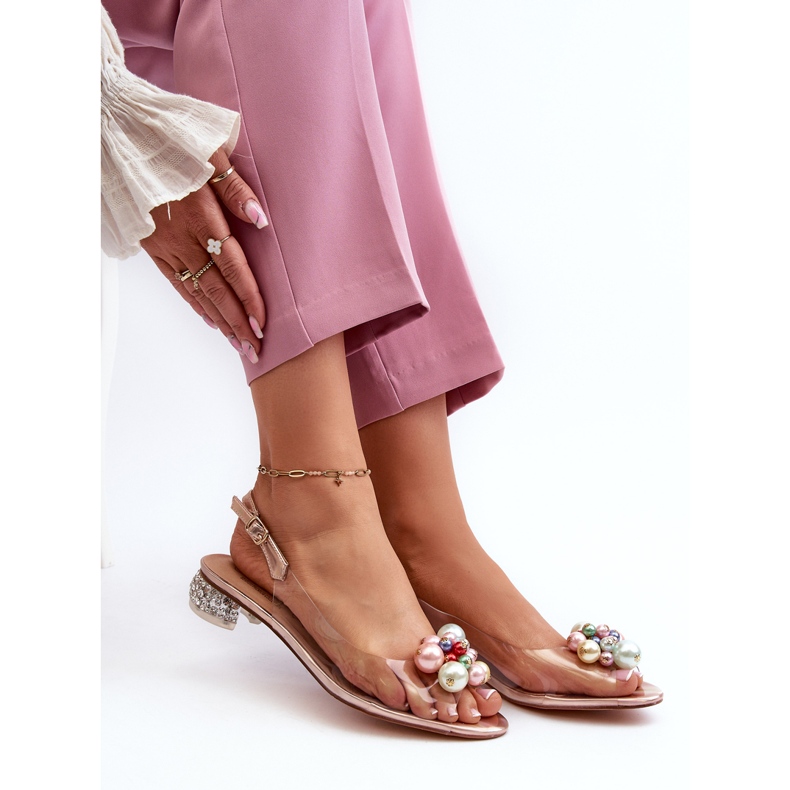 S.Barski Transparente Sandalen mit niedrigem Absatz und Dekoration in Roségold D&amp;A MR38-368 rosa 1