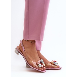 S.Barski Transparente Sandalen mit niedrigem Absatz und Dekoration in Rosa D&amp;A MR38-368 2