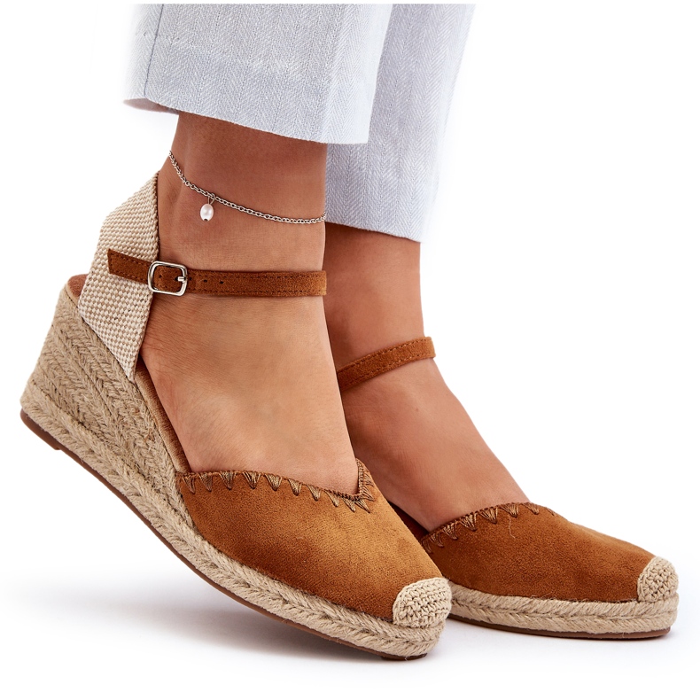 Joia Wildleder-Espadrille-Keilsandalen mit kamelfarbenem Zopf braun 4
