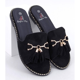 Lapierr Schwarze Flip-Flops mit Fransen 1