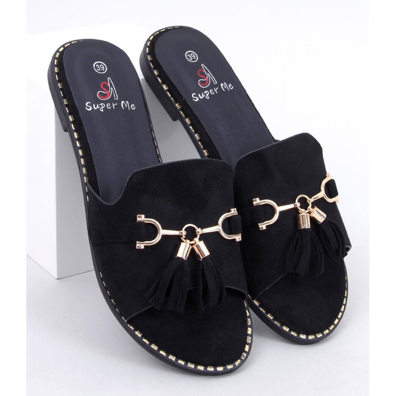 Lapierr Schwarze Flip-Flops mit Fransen 1