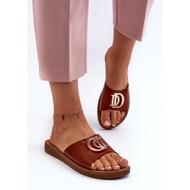 Damen-Flip-Flops mit flacher Sohle und Verzierung, Brown Amoonia braun 2