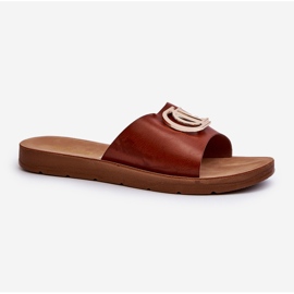 Damen-Flip-Flops mit flacher Sohle und Verzierung, Brown Amoonia braun 1