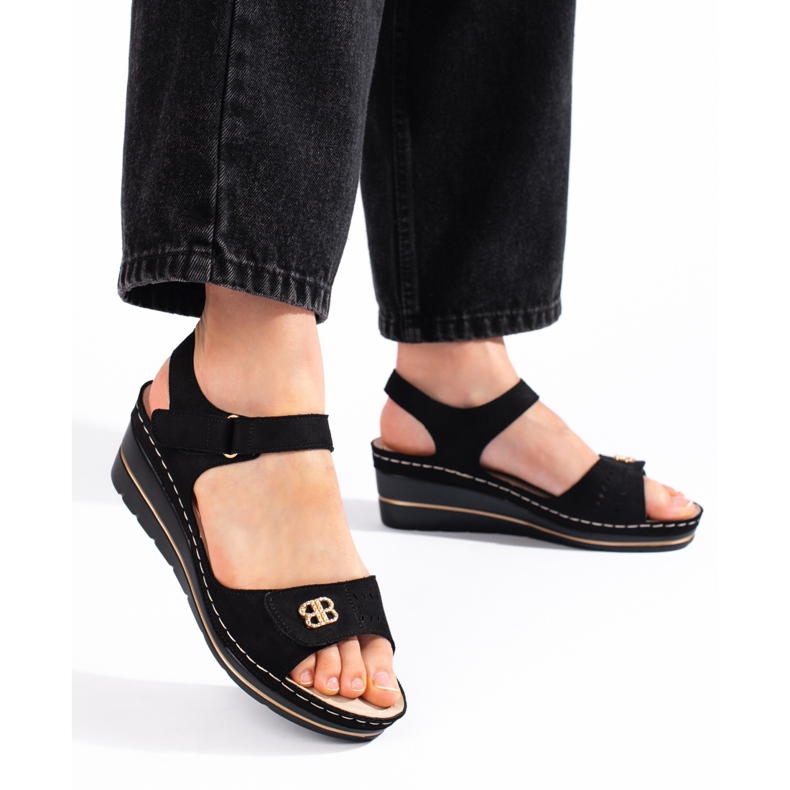 Keilsandaletten aus Wildleder in Schwarz 1