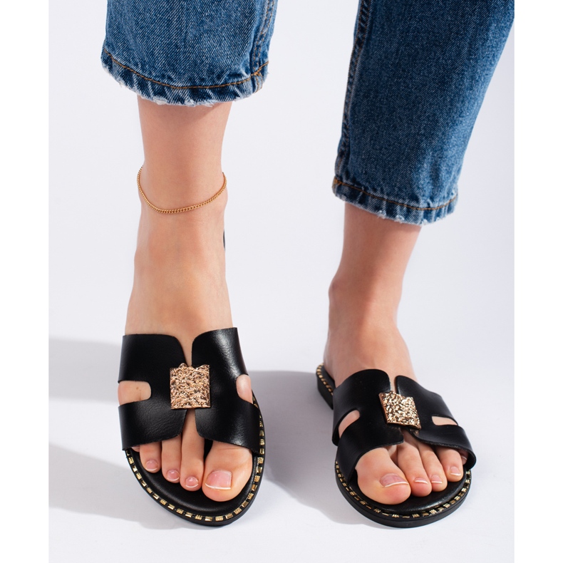 Schwarze flache Flip-Flops für Damen 2
