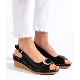 Schwarze Espadrille-Sandalen mit niedrigem Keilabsatz 2