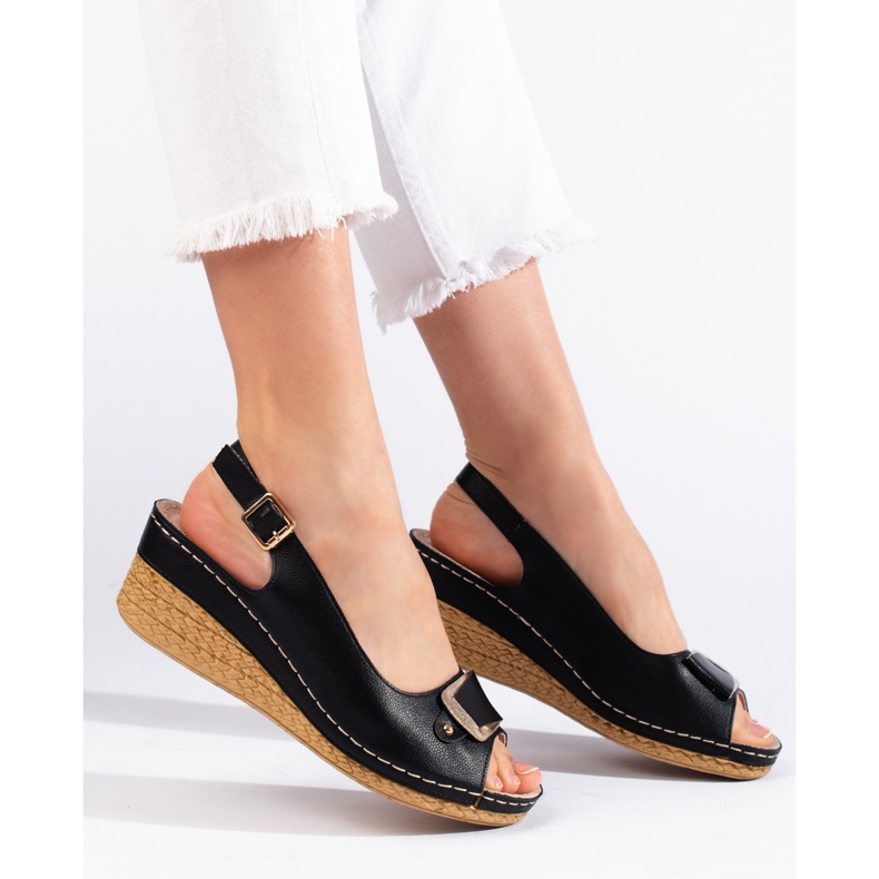 Schwarze Espadrille-Sandalen mit niedrigem Keilabsatz 1