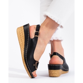 Schwarze Espadrille-Sandalen mit niedrigem Keilabsatz 3