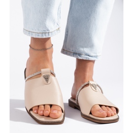 Beige flache Pantoletten für Damen 2