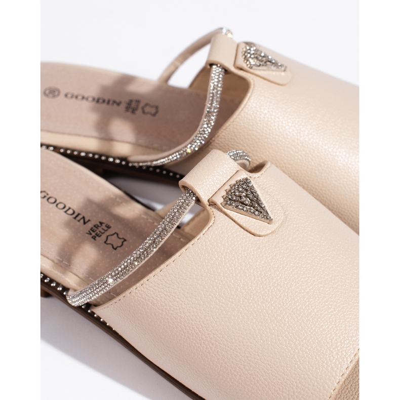 Beige flache Pantoletten für Damen 1