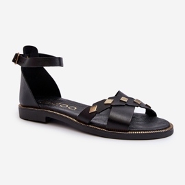Zazoo 40378 Flache Damen-Ledersandalen, Schwarz 1