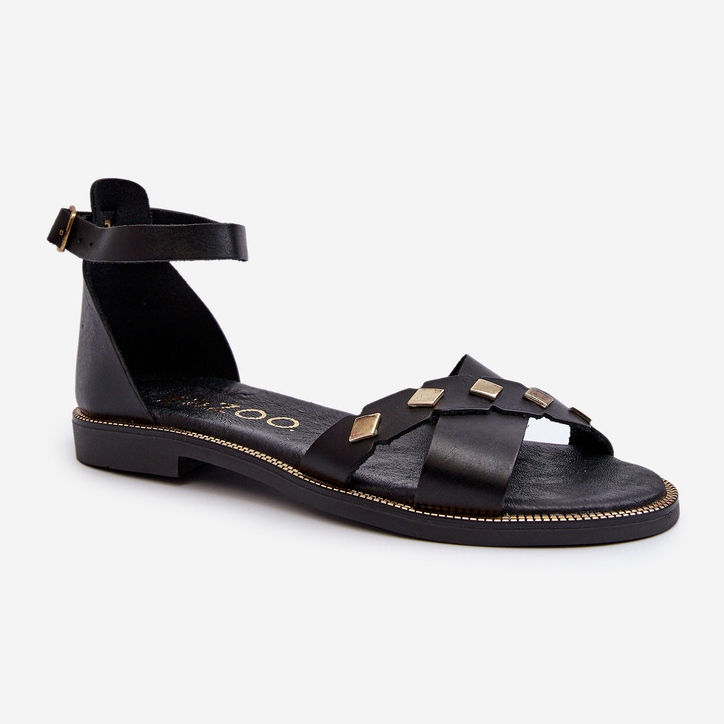 Zazoo 40378 Flache Damen-Ledersandalen, Schwarz 1
