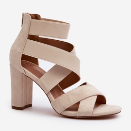 Damen-Sandalen mit hohem Absatz und Riemen Beige Obissa 1