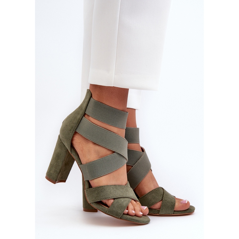 Damen-Sandalen mit hohem Absatz und Riemen, grünes Obissa 1