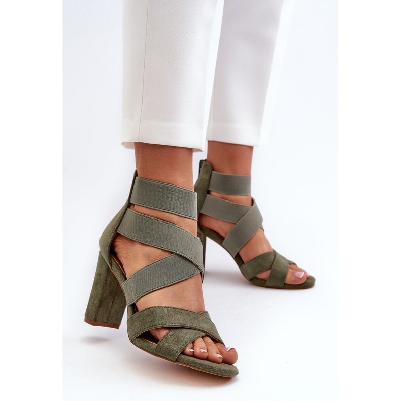 Damen-Sandalen mit hohem Absatz und Riemen, grünes Obissa 2