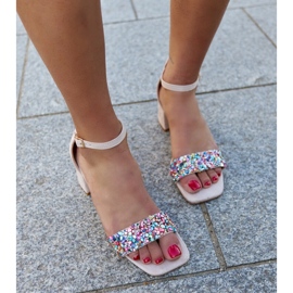 High-Heel-Sandalen mit bunten Ghuson-Steinen beige 1