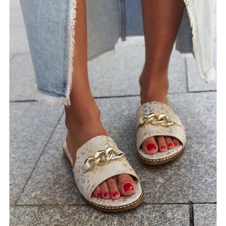 Ranime-Flip-Flops mit Ledereinsatz beige 1